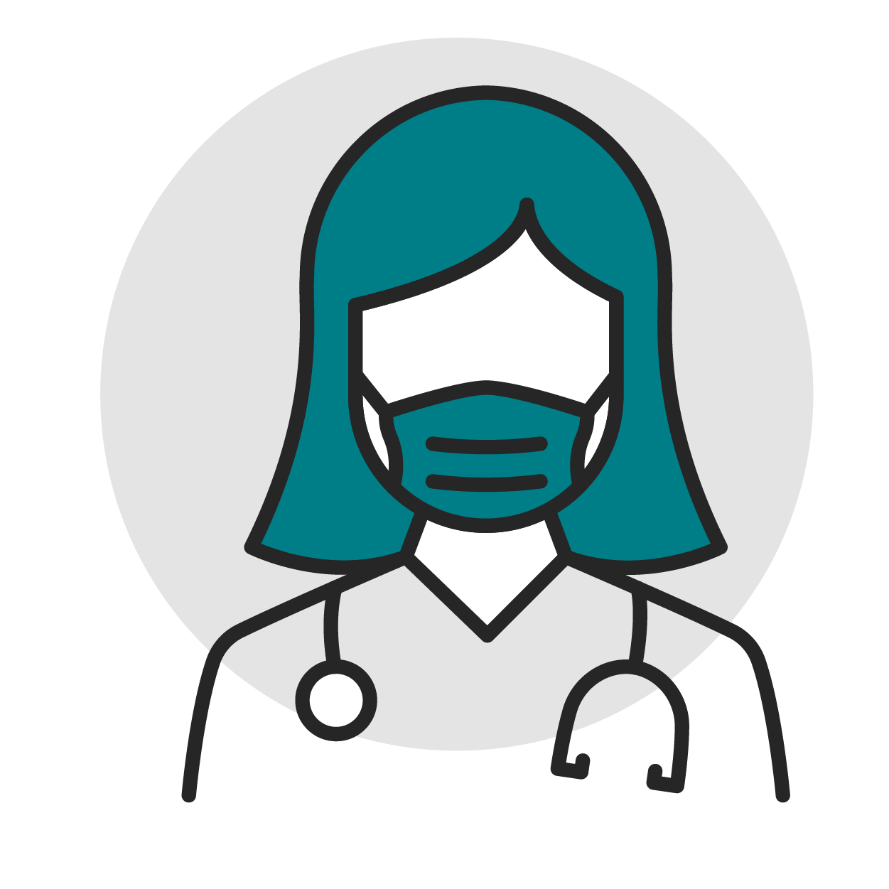 Icon of female medical professional wearing a covid mask.
